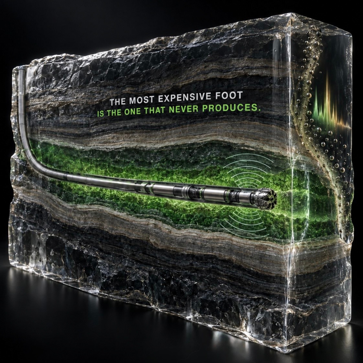 MWD Solutions campaign illustration of a downhole measurement tool inside layered rock