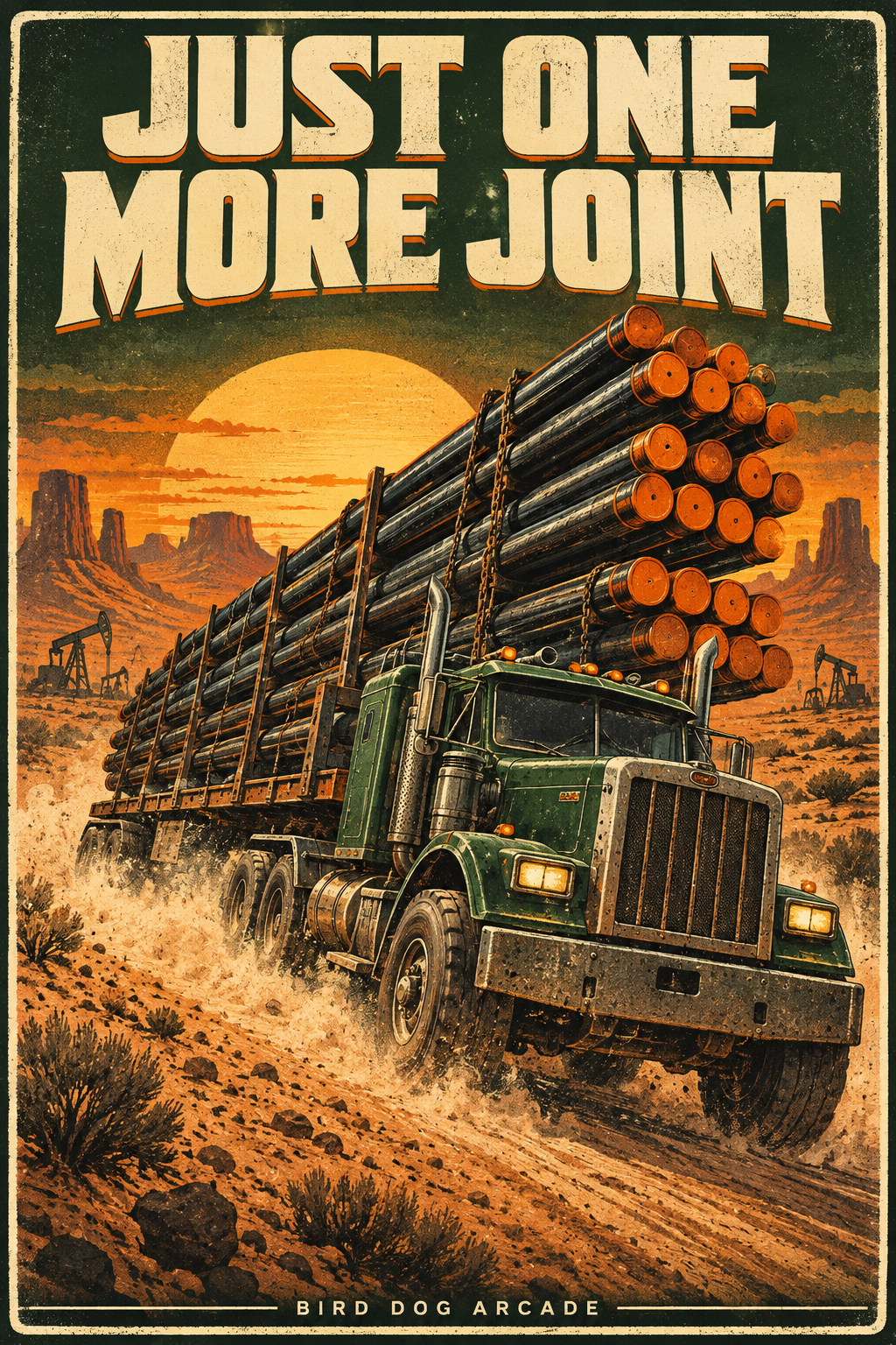 Oilfield truck carrying drilling pipe