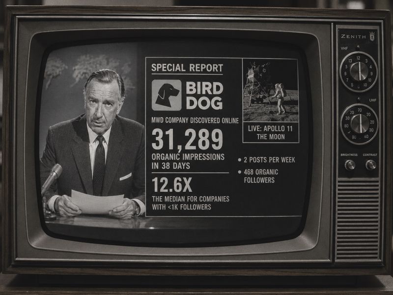 Bird Dog satirical nightly news campaign presenting organic impressions on a vintage television